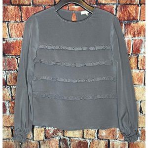 Ann Mashburn Gray Silk Ruffle Long Sleeve Women’s XS Blouse Shirt Top